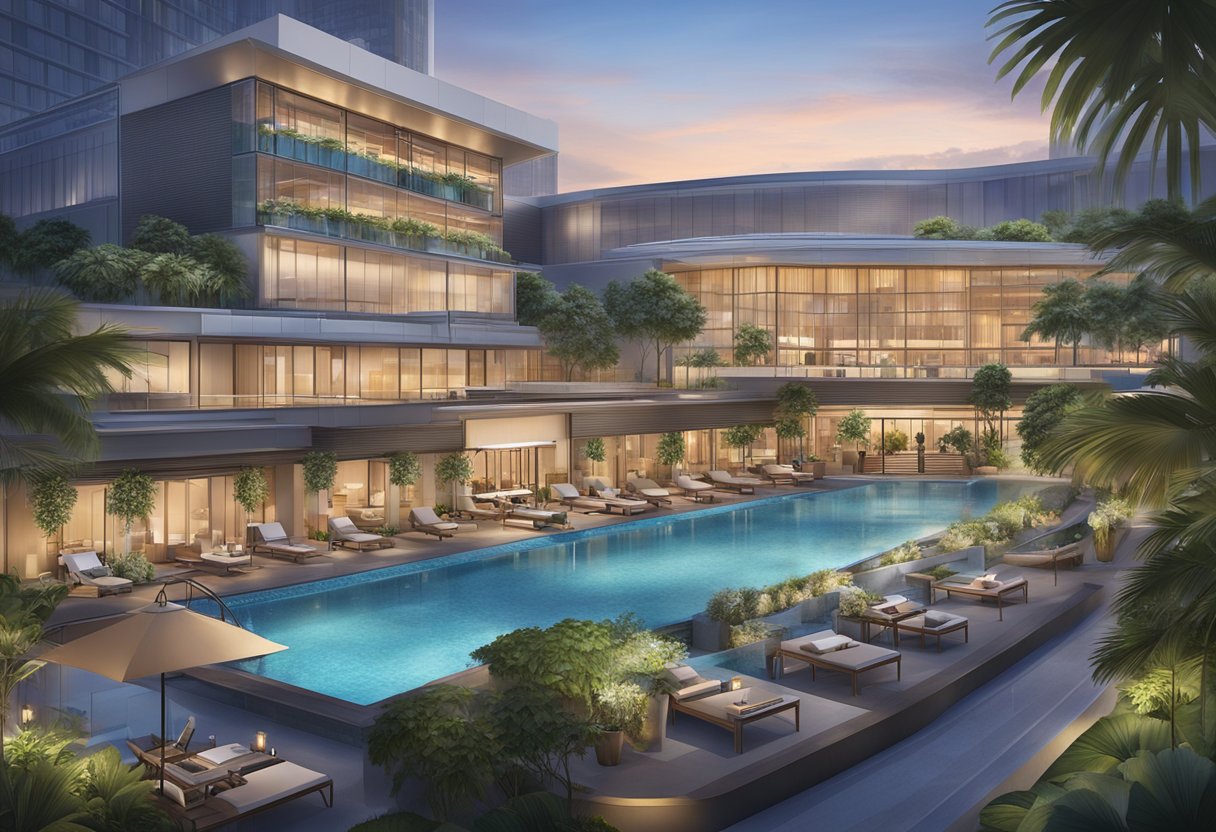 The luxurious Conrad Singapore hotel features modern accommodations and a range of amenities, including a rooftop pool, spa, and fine dining options