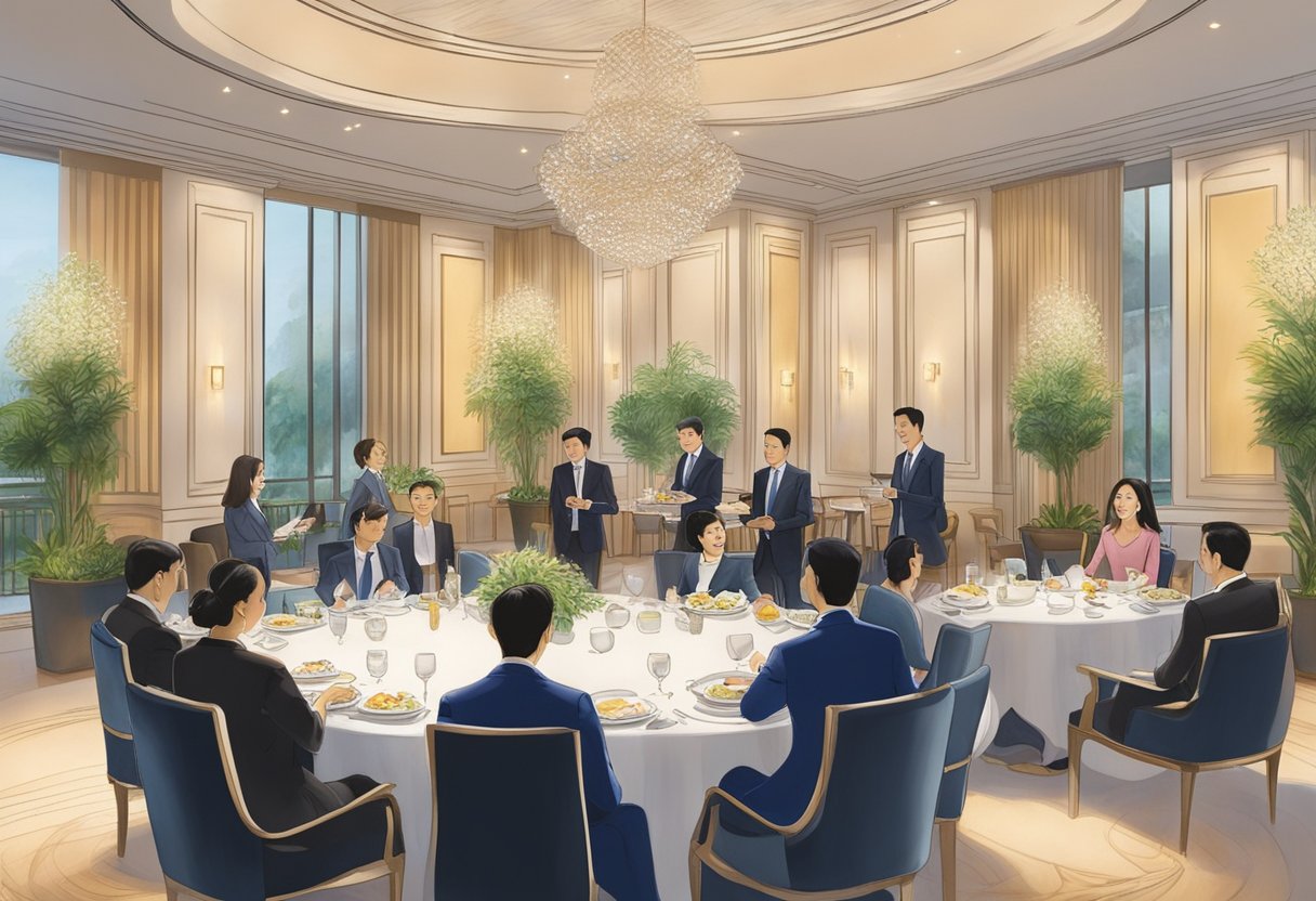 Guests dining and having meetings in the elegant ambiance of Conrad Singapore