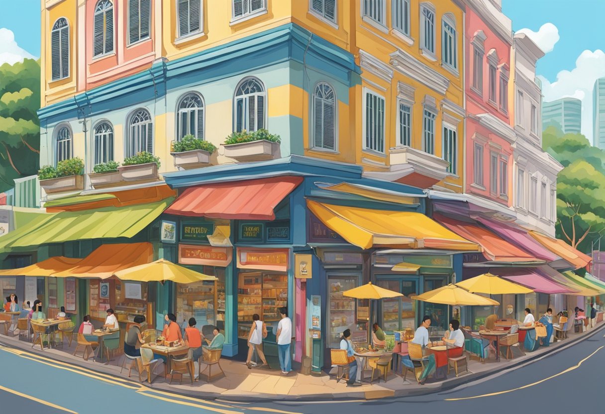 The bustling streets of Singapore's Irvins are filled with colorful storefronts and delicious aromas, as locals and tourists alike explore the vibrant neighborhood