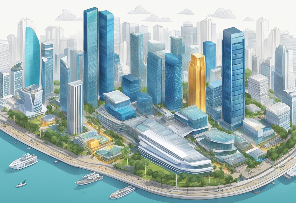 Microsoft's presence towers over Singapore's digital landscape, with iconic buildings and bustling tech hubs surrounded by cutting-edge infrastructure and innovative digital solutions