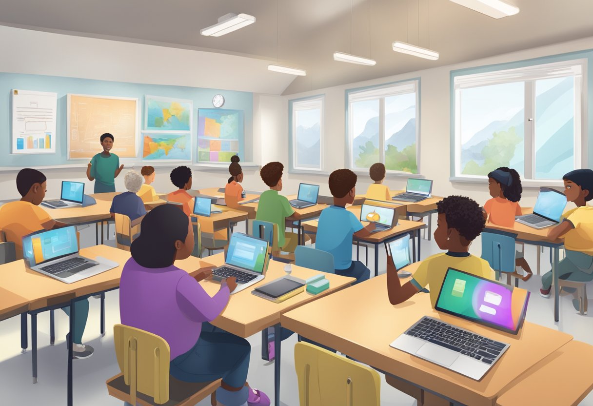 A classroom with diverse learners using technology to engage in interactive learning activities