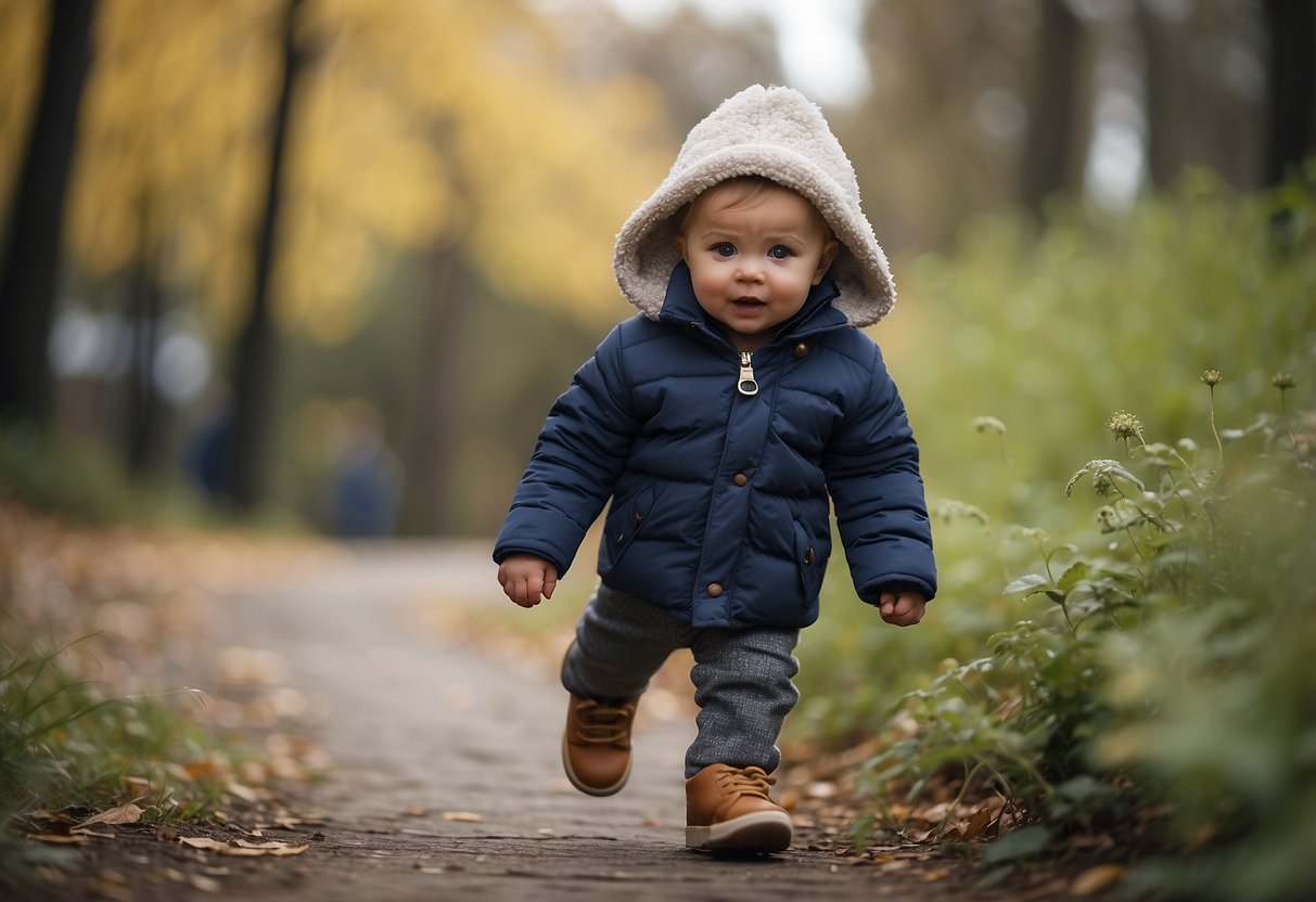 A small child takes wobbly steps, exploring their newfound ability to move independently