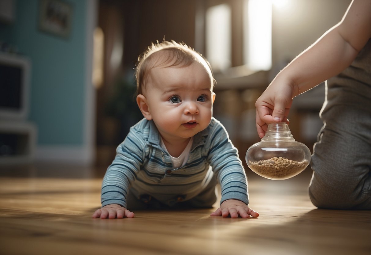 A 9-month-old looks at a forbidden object, hears "no," and stops reaching for it