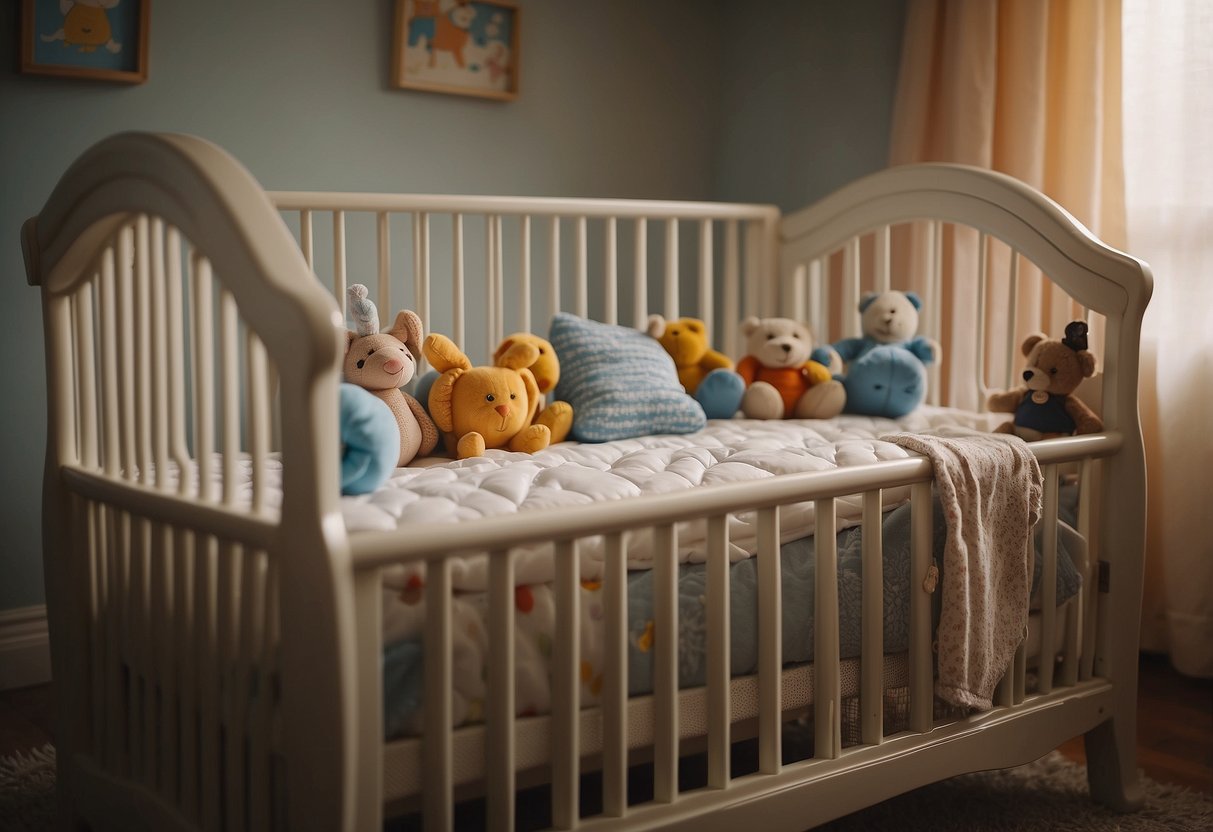 A baby's crib sits empty, surrounded by toys and a fading scent of their mother's presence