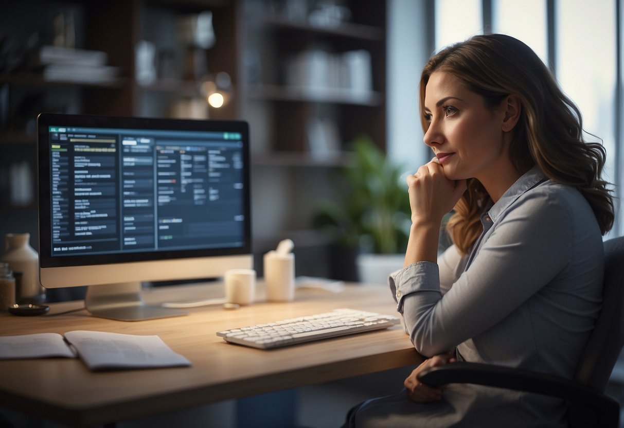 A woman researching pregnancy risks and preparations, contemplating the question "Is 32 ok to have a baby?"