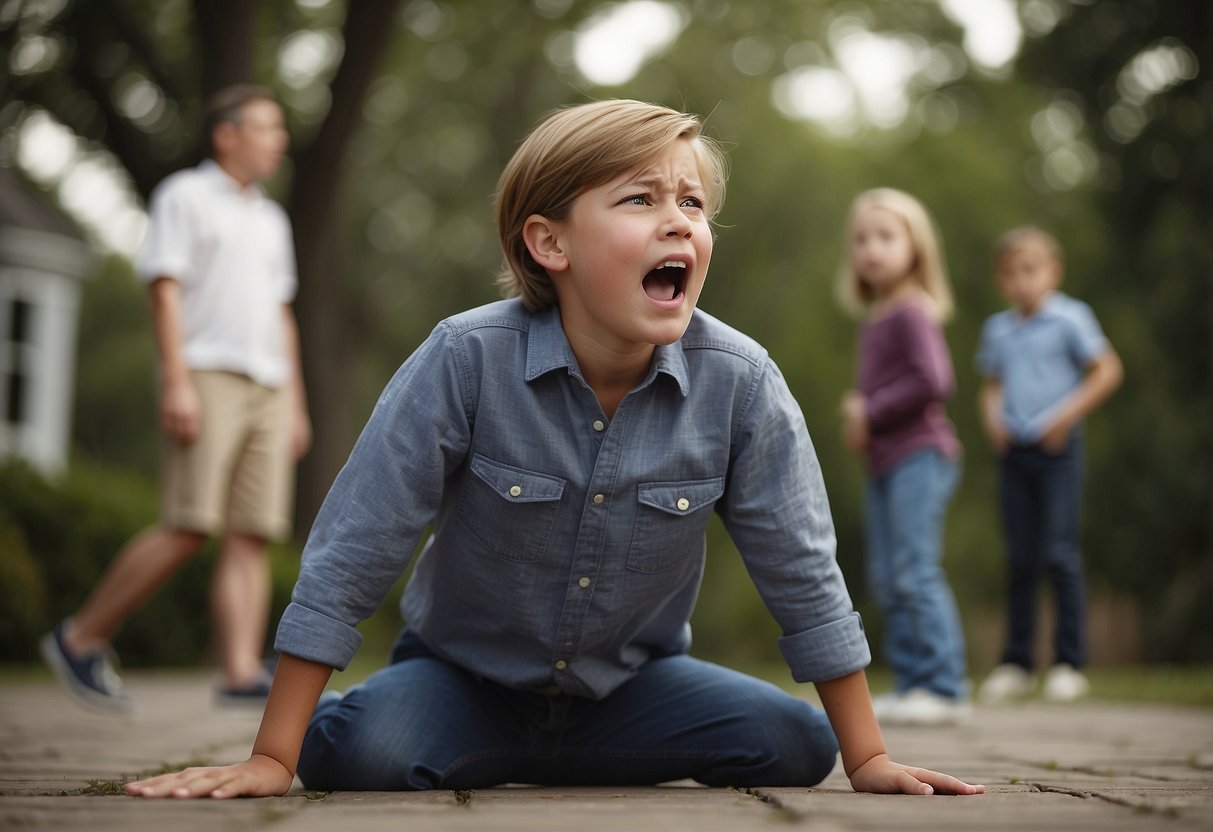 A 12-year-old throws a tantrum, while parents look concerned