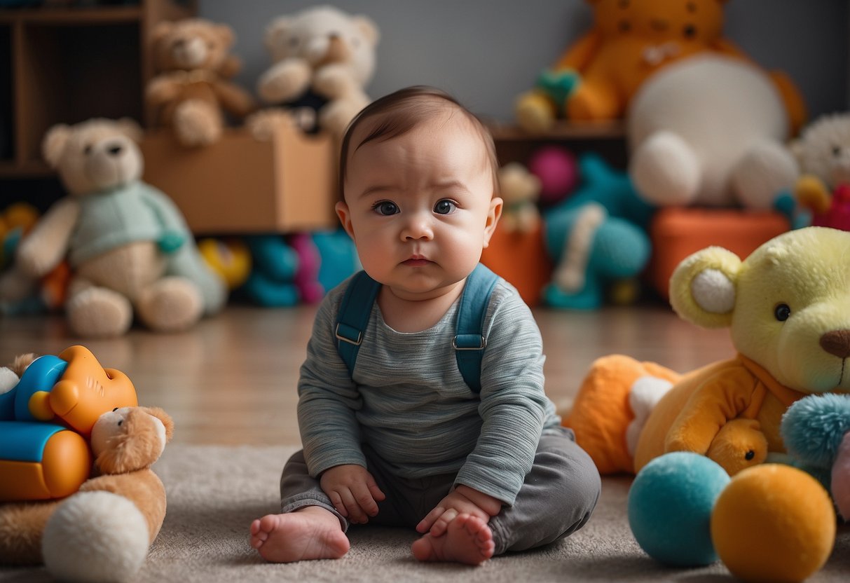 A 14-month-old sits quietly, surrounded by toys. No words are spoken, only the sound of playful giggles fills the room