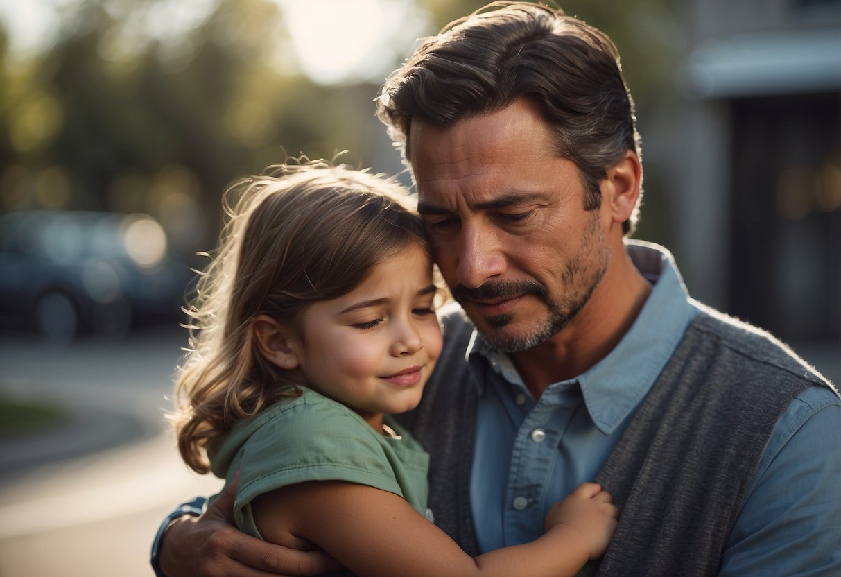 A parent comforting a child who is crying, showing empathy and understanding