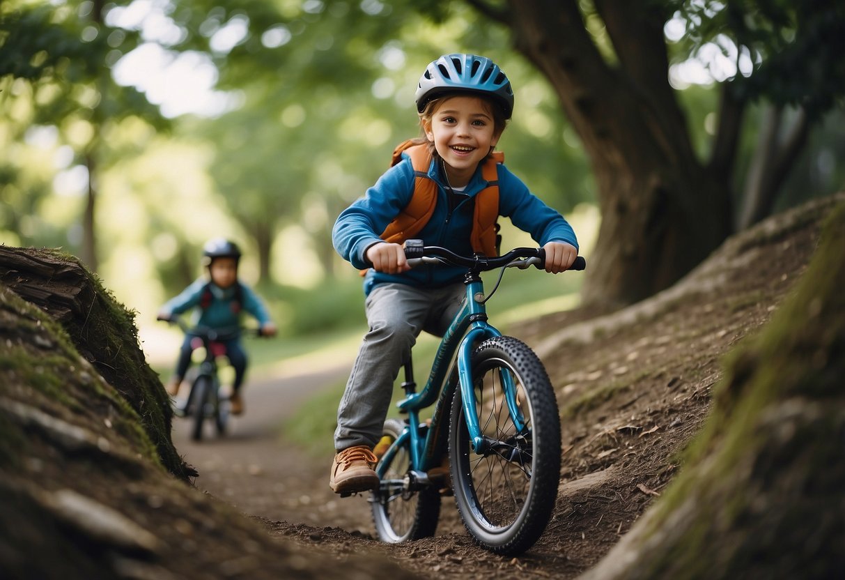 A child playing outside with friends, riding bikes, climbing trees, and engaging in imaginative play