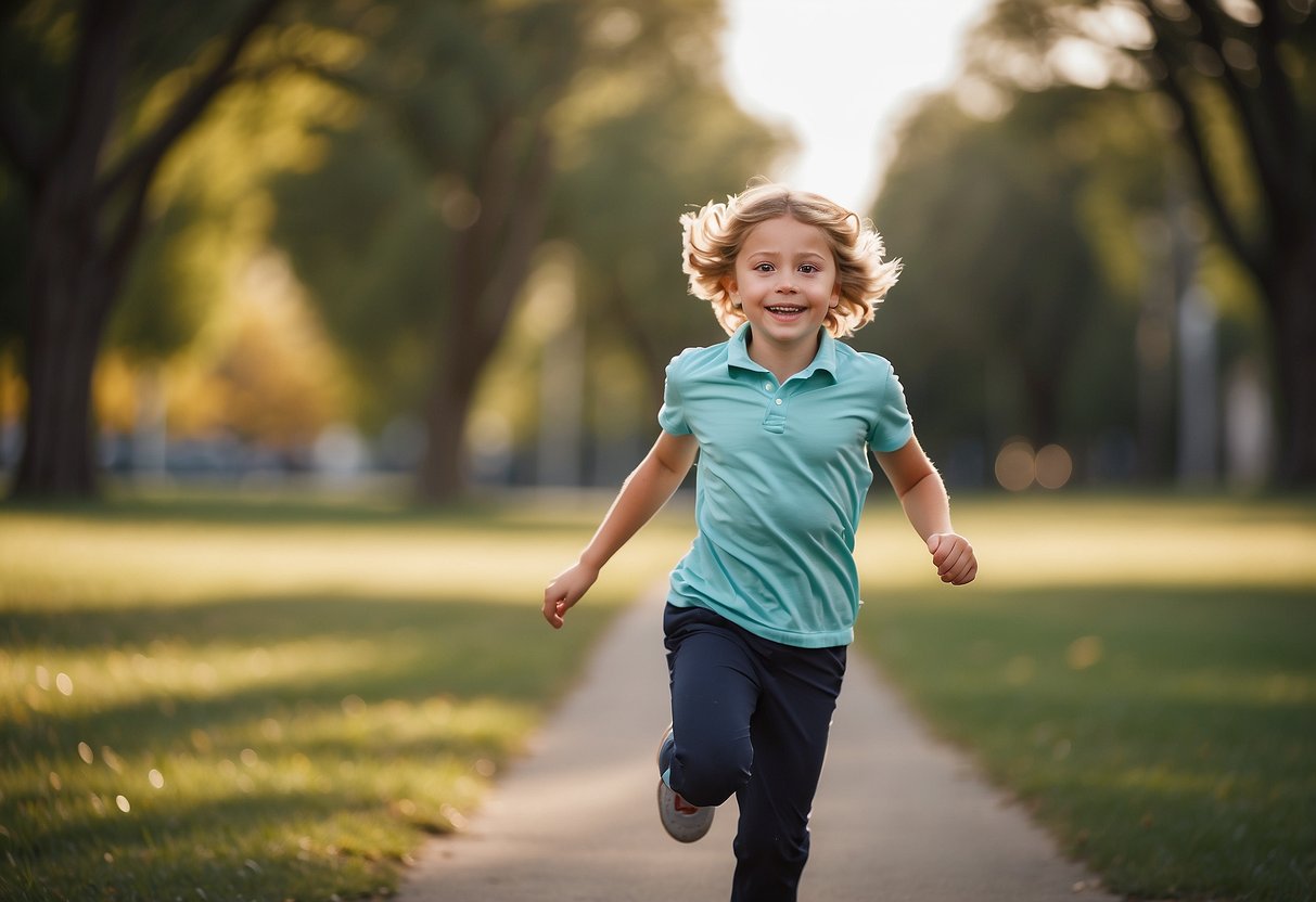 A 9-year-old child running and jumping, showing improved coordination and balance