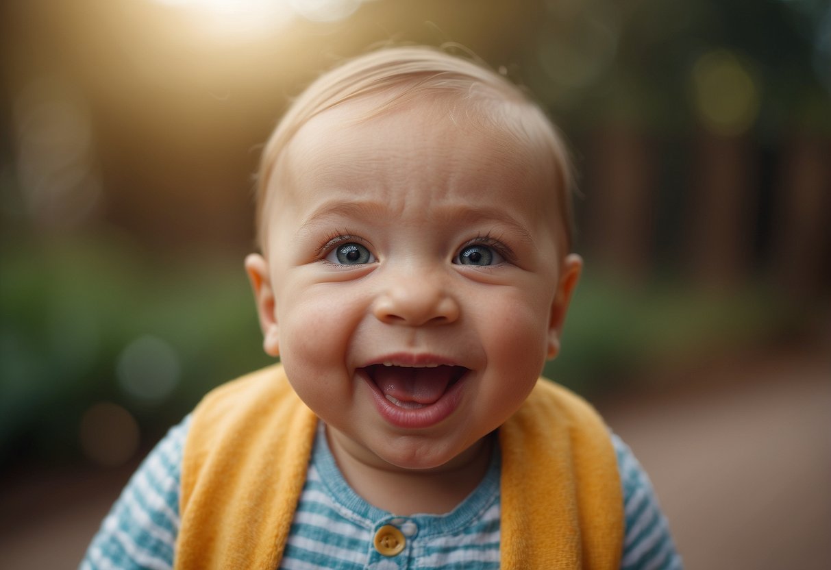 A baby smiles, tongue sticking out slightly. Research title displayed: "Why do babies stick their tongue out when they smile?"