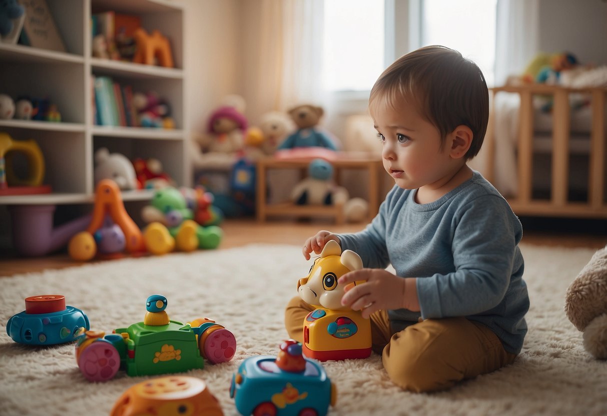 Children's toys and books surround a child's bedroom. A small child looks up at their parents with wide eyes, asking, "Why do little kids say mommy and daddy?"