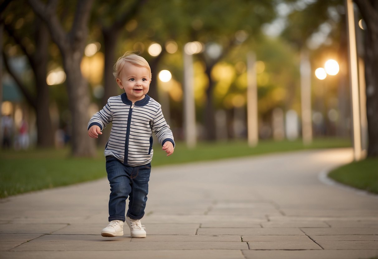 A toddler explores, plays, and learns to walk at age 2