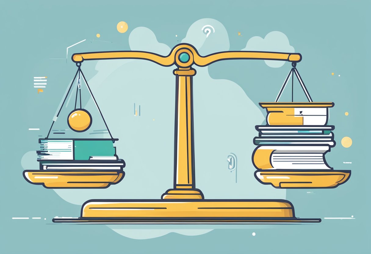 A scale weighing engaging content on one side and a pile of successful metrics on the other, with quality content tipping the scale