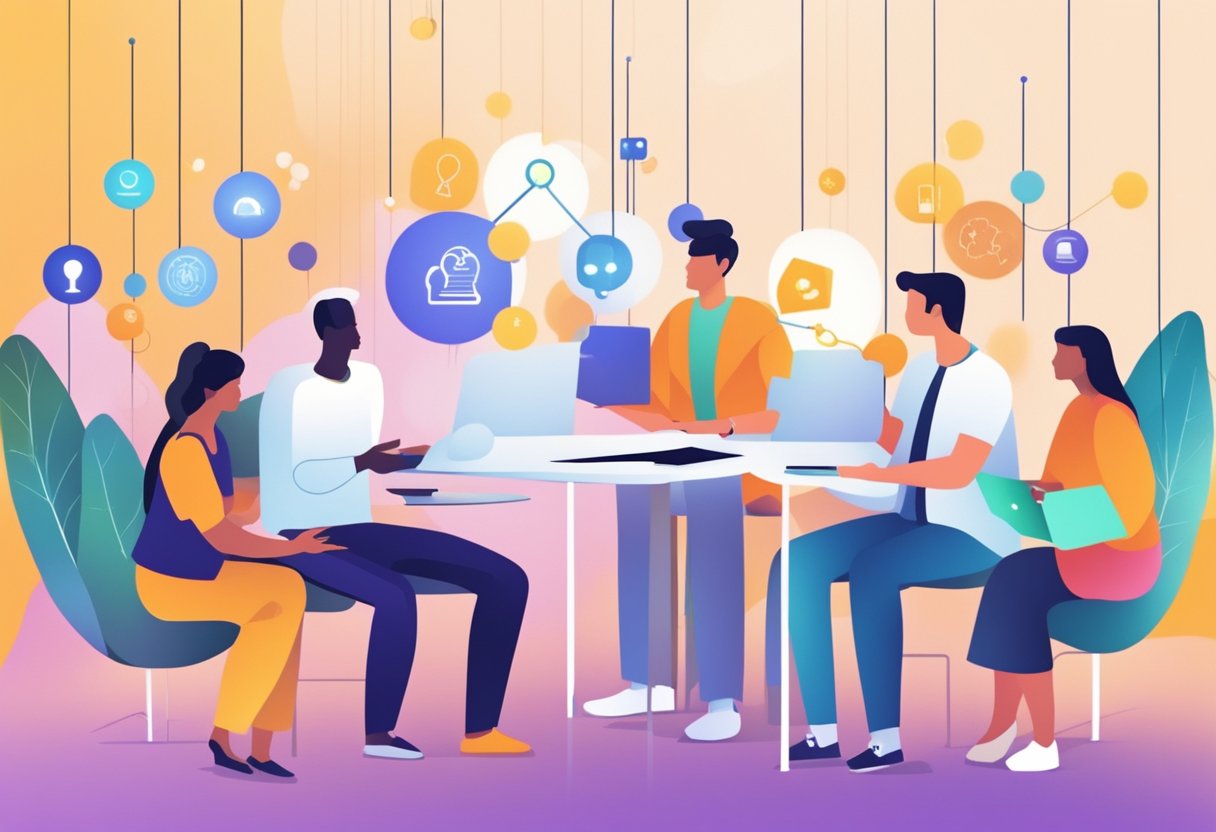 People engage in virtual discussions, sharing ideas and resources. Networking benefits are evident through the exchange of information and support within online communities