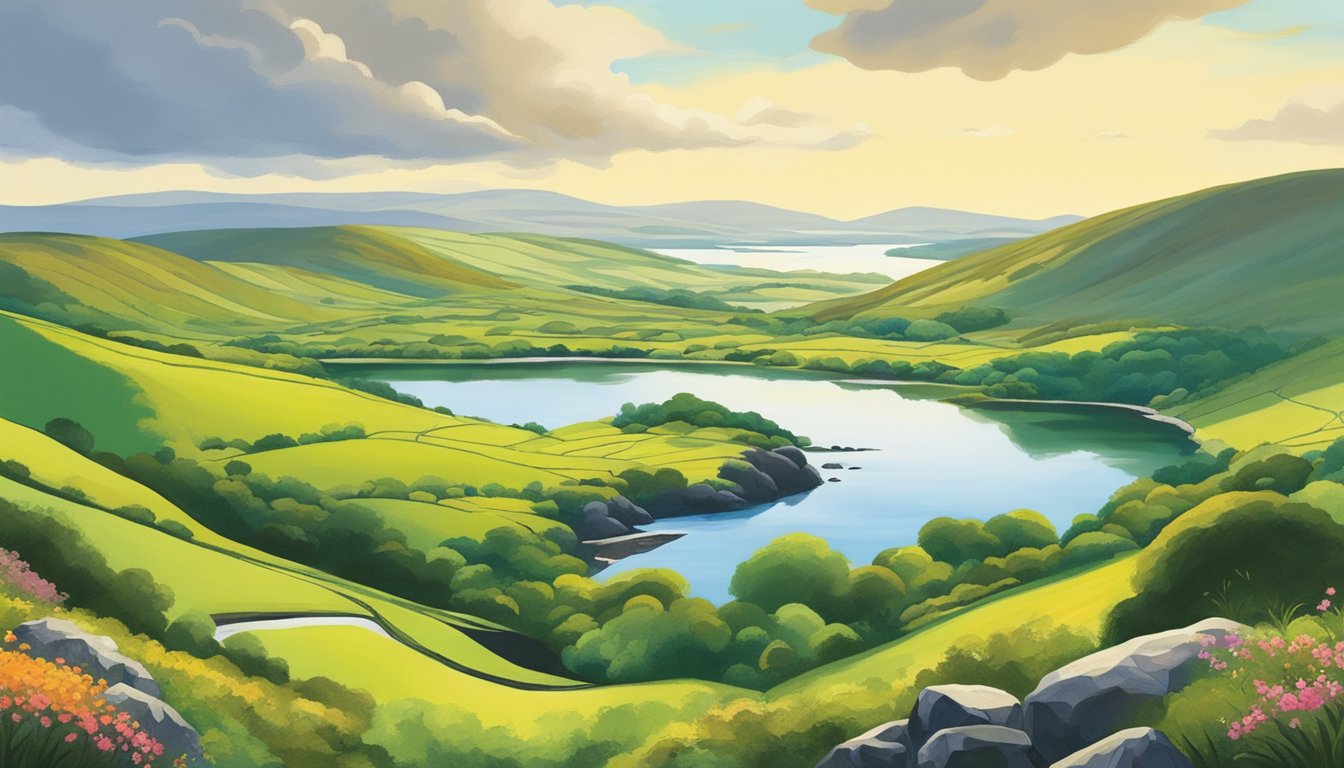 Rolling hills, lush greenery, and tranquil lakes create a serene landscape in Ireland's National Parks. The vibrant colors and diverse flora and fauna showcase the beauty of the countryside beyond Dublin