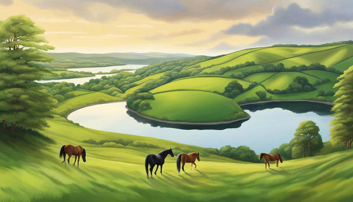 Lush green hills, winding trails, and a serene lake create the perfect backdrop for horse riding in Cavan's Irish countryside