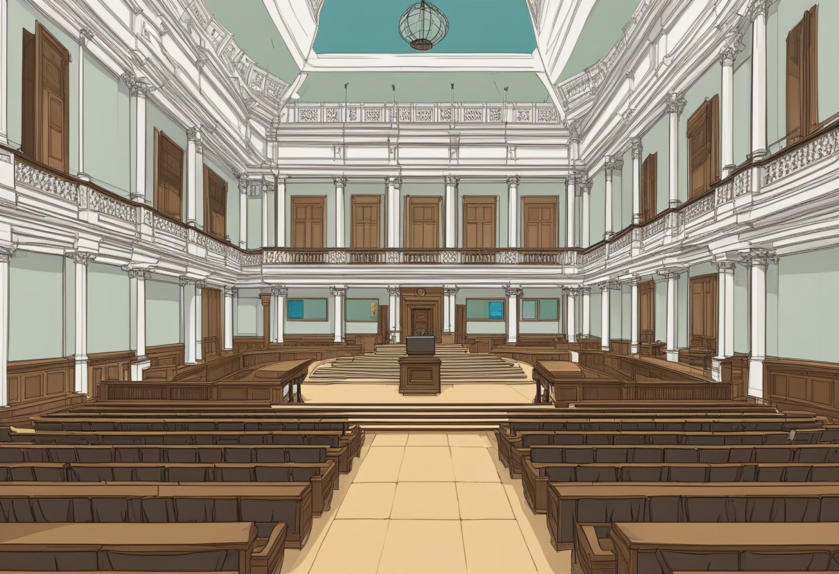 The historic parliament building in Singapore, with the speaker's podium and seating arrangement for appointments
