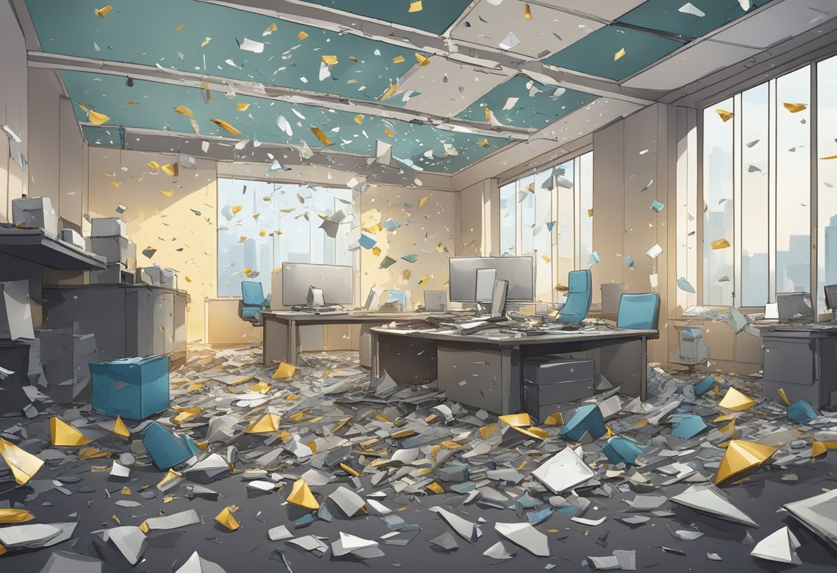 Debris flies as objects are smashed in the Fragment Room, Singapore. Shards and splinters scatter in all directions amid the chaos