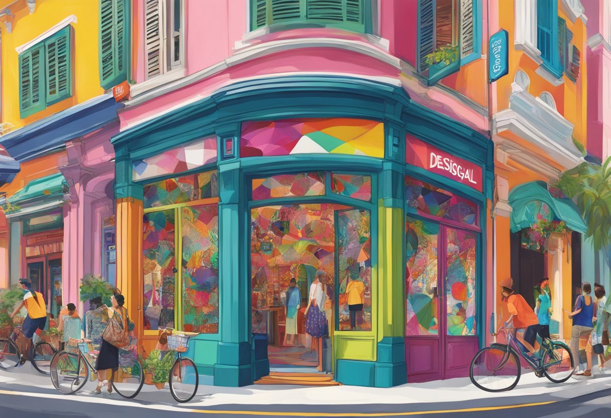 A vibrant street in Singapore showcases Desigual's colorful storefront, drawing in passersby with its bold and eclectic designs