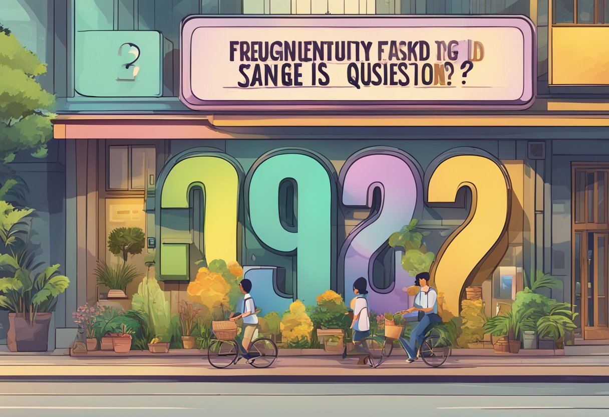 A colorful sign with "Frequently Asked Questions: How old is Singapore?" displayed prominently
