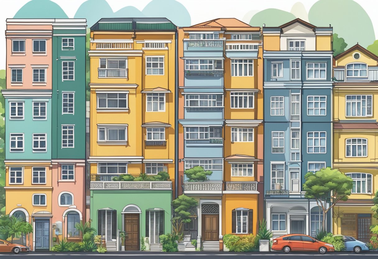 A diverse array of housing types in Singapore, from high-rise apartments to traditional shophouses and colonial bungalows