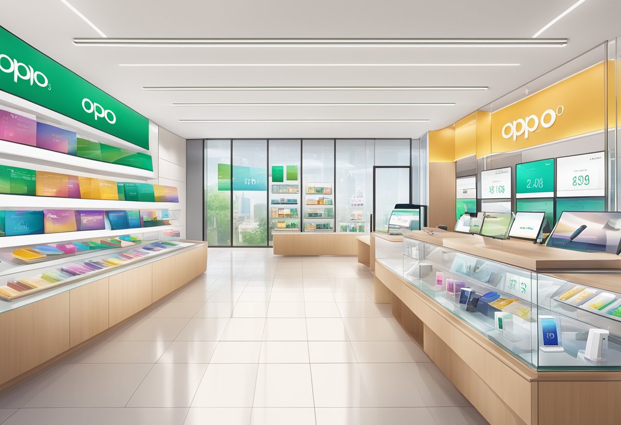 A display of pricing and sales information at Oppo Store Singapore