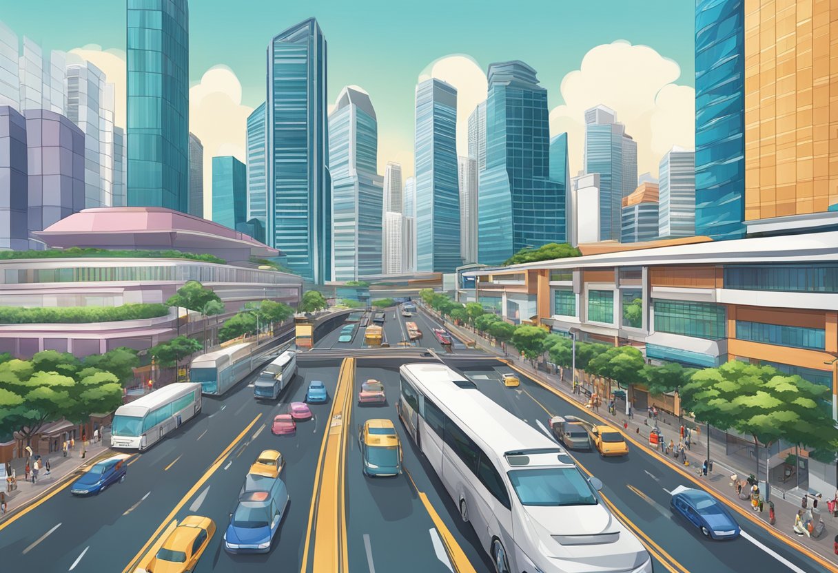 The bustling streets of Genius Central Singapore, with towering skyscrapers and a vibrant city backdrop