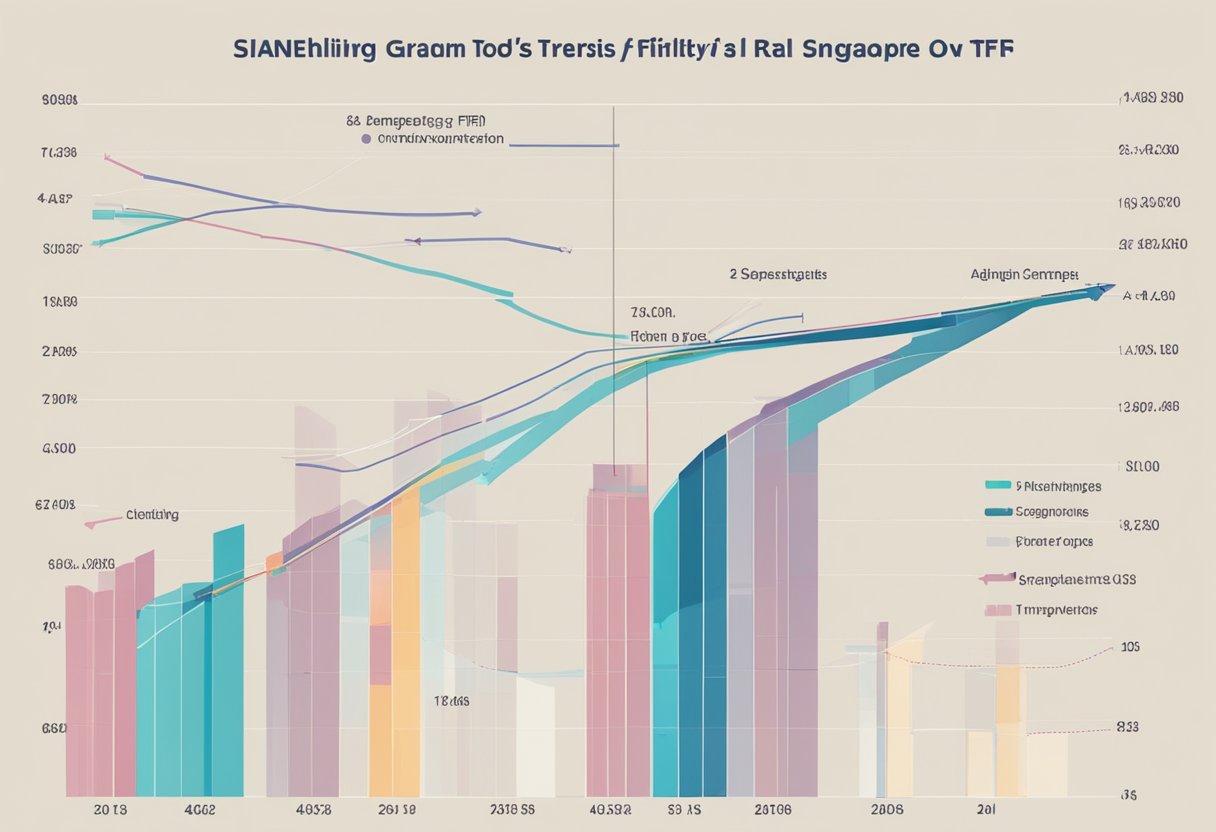 A graph showing Singapore's demographic trends and Total Fertility Rate (TFR) over time, with clear labels and axis titles