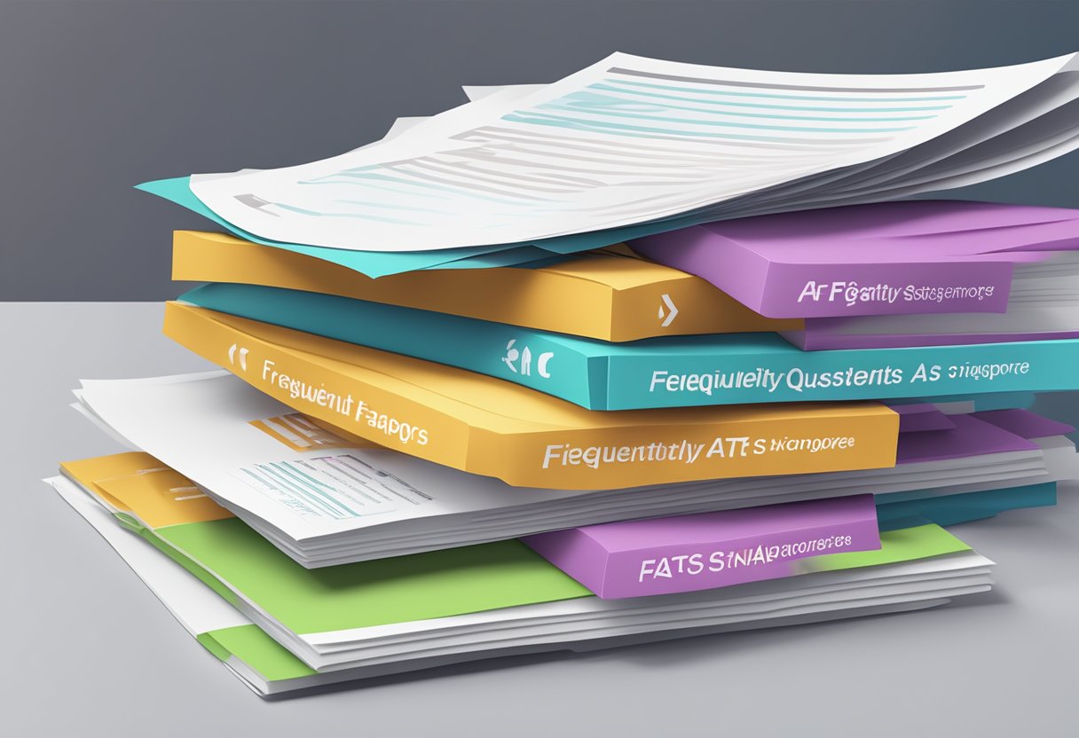 A stack of FAQ papers with "Frequently Asked Questions" and "SATS Singapore" printed on them