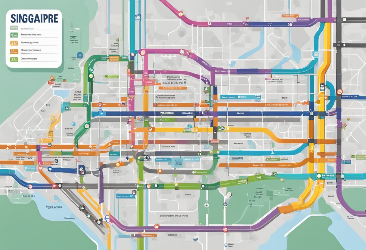 A colorful Singapore metro map with clear station names and ticket fare information