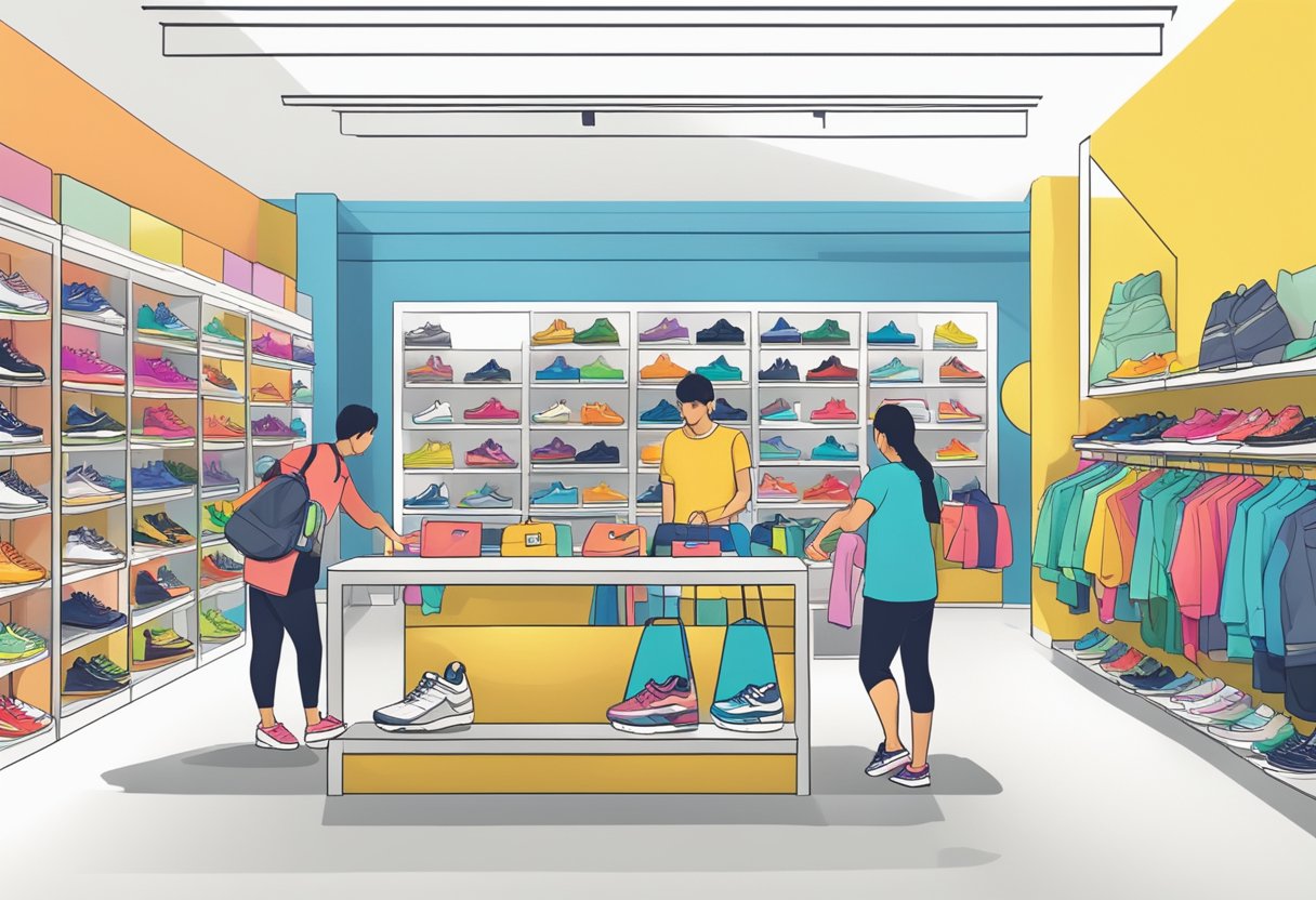Customers browsing colorful running shoes and apparel at IRun Stores in Singapore