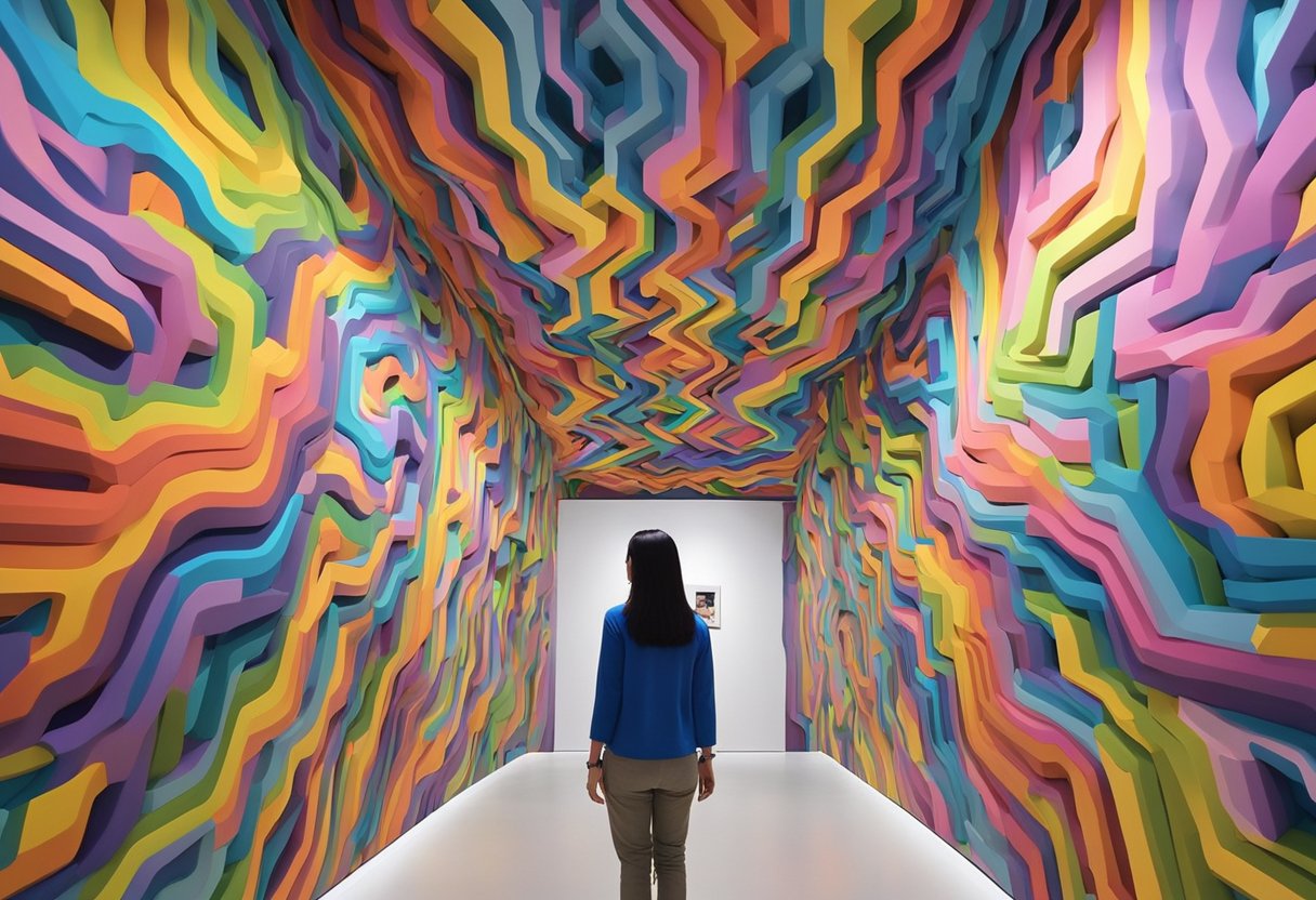Colorful 3D artworks fill the Trick Eye Museum in Singapore, creating an illusion of depth and movement. Visitors interact with the optical illusions, becoming part of the art