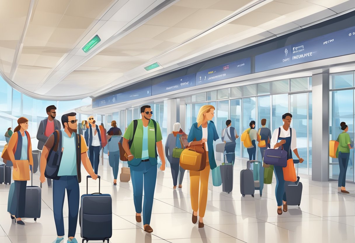 Passengers disembark plane, proceed to immigration, submit VTL application, undergo health screening, collect luggage, and exit airport