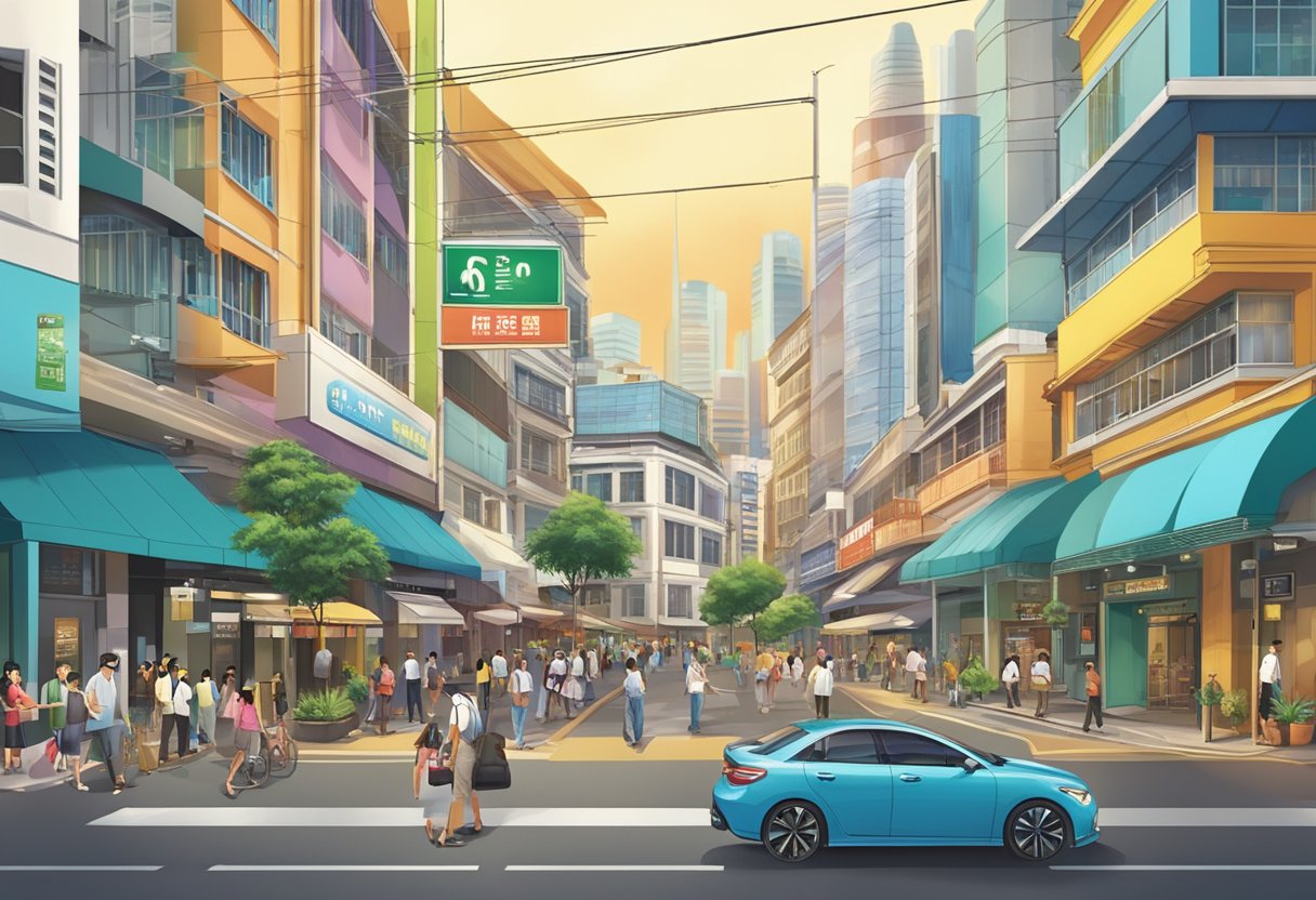 A large, eye-catching "Frequently Asked Questions" sign in the bustling streets of Singapore