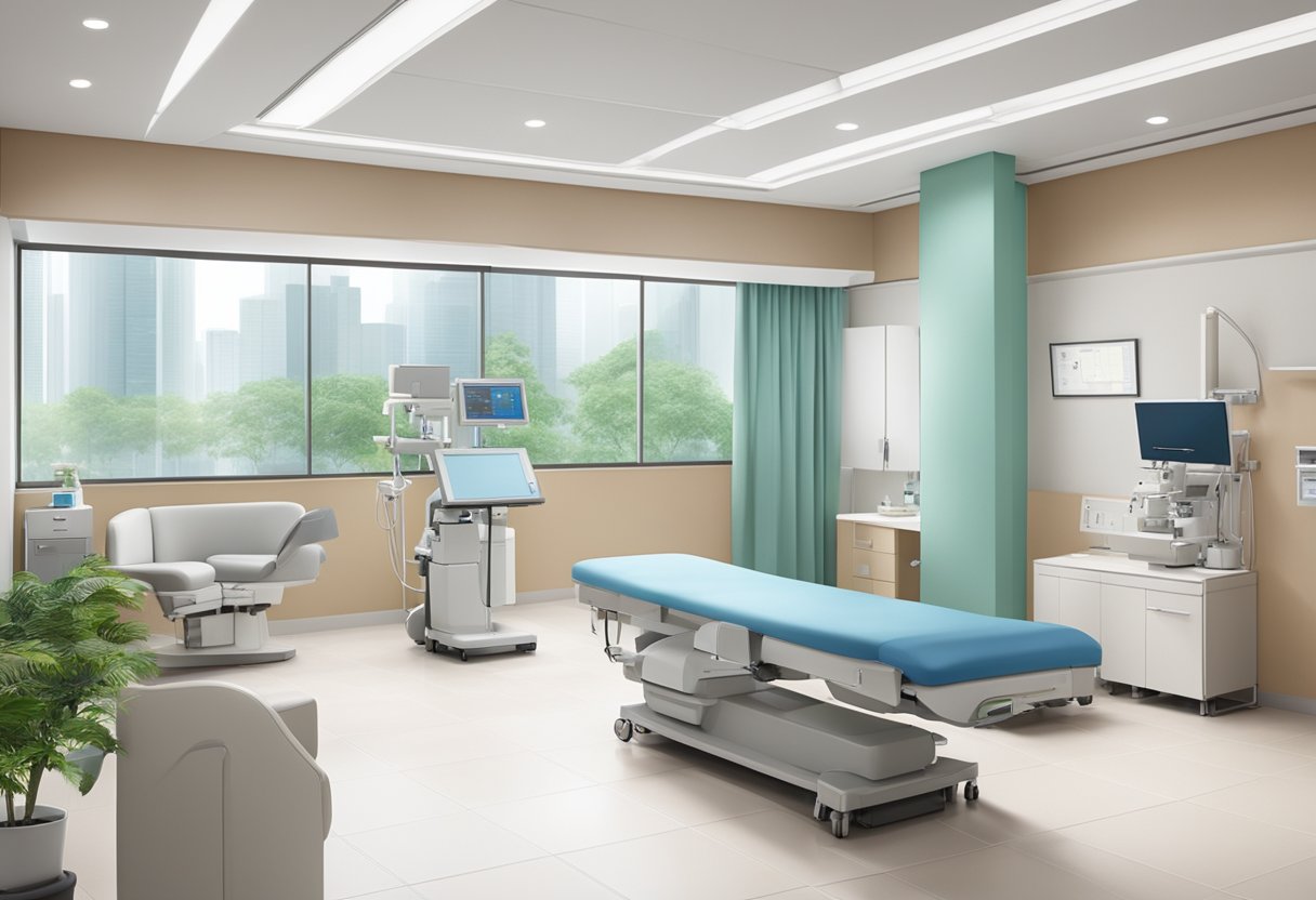 A modern clinic with state-of-the-art equipment and comfortable amenities for cancer patients receiving specialized care in Singapore