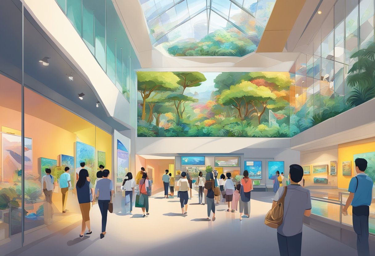 Visitors explore Singapore City Gallery, admiring its interactive exhibits and colorful displays