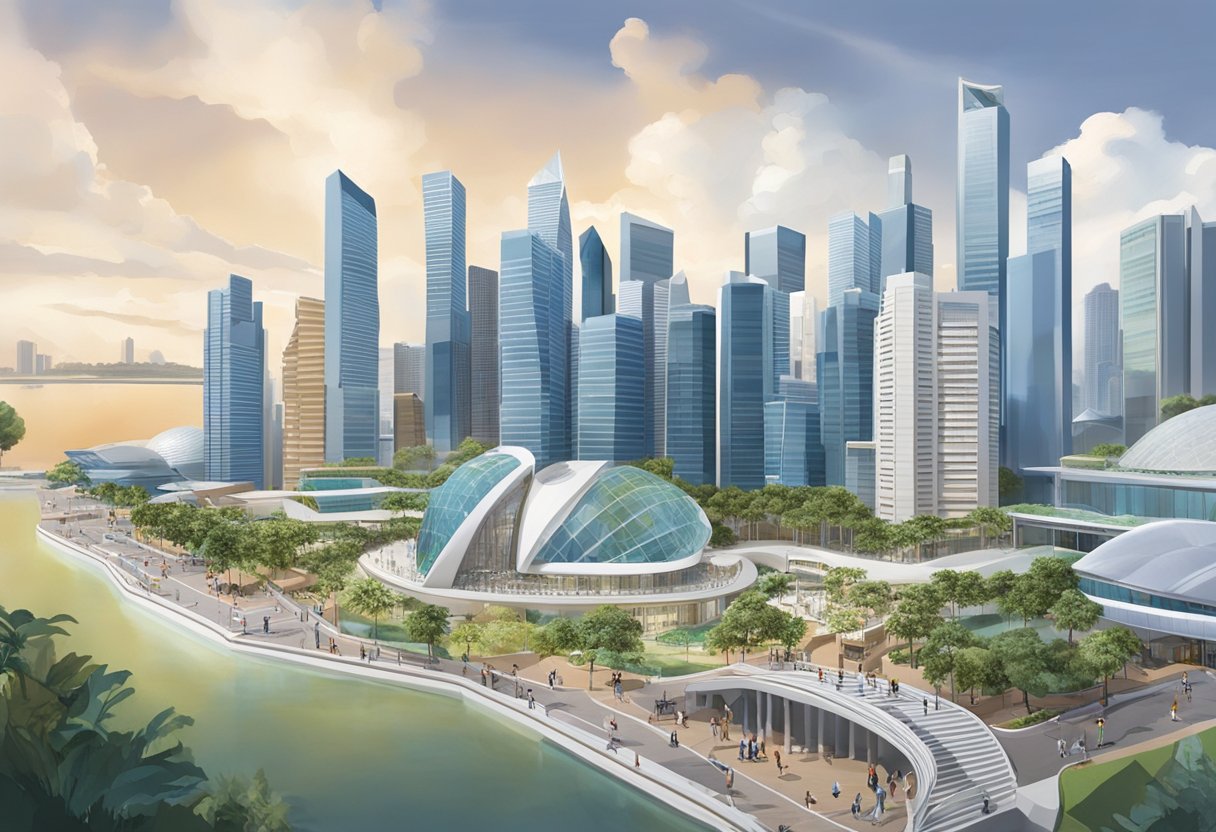 The Singapore City Gallery bustles with visitors, featuring interactive displays and informative exhibits. The skyline model showcases the city's iconic architecture
