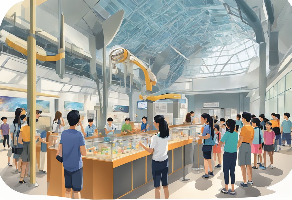 Visitors engage with hands-on exhibits and attend educational programs at the science museum in Singapore
