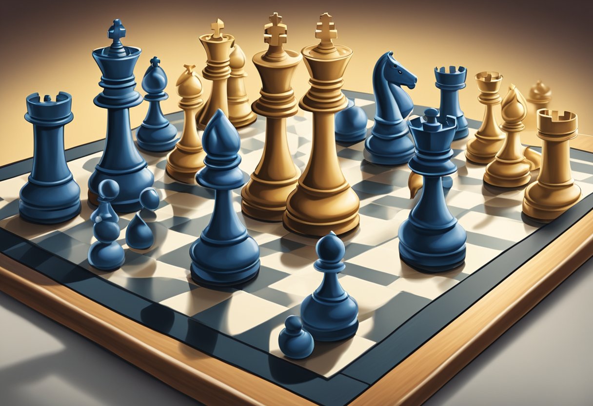 Chess pieces on a board with players making strategic moves. Clocks ticking in the background as the Singapore Chess Federation logo is displayed