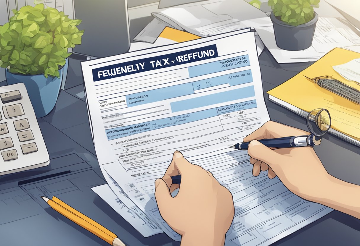 A stack of tax forms with "Frequently Asked Questions tax refund singapore" printed on top