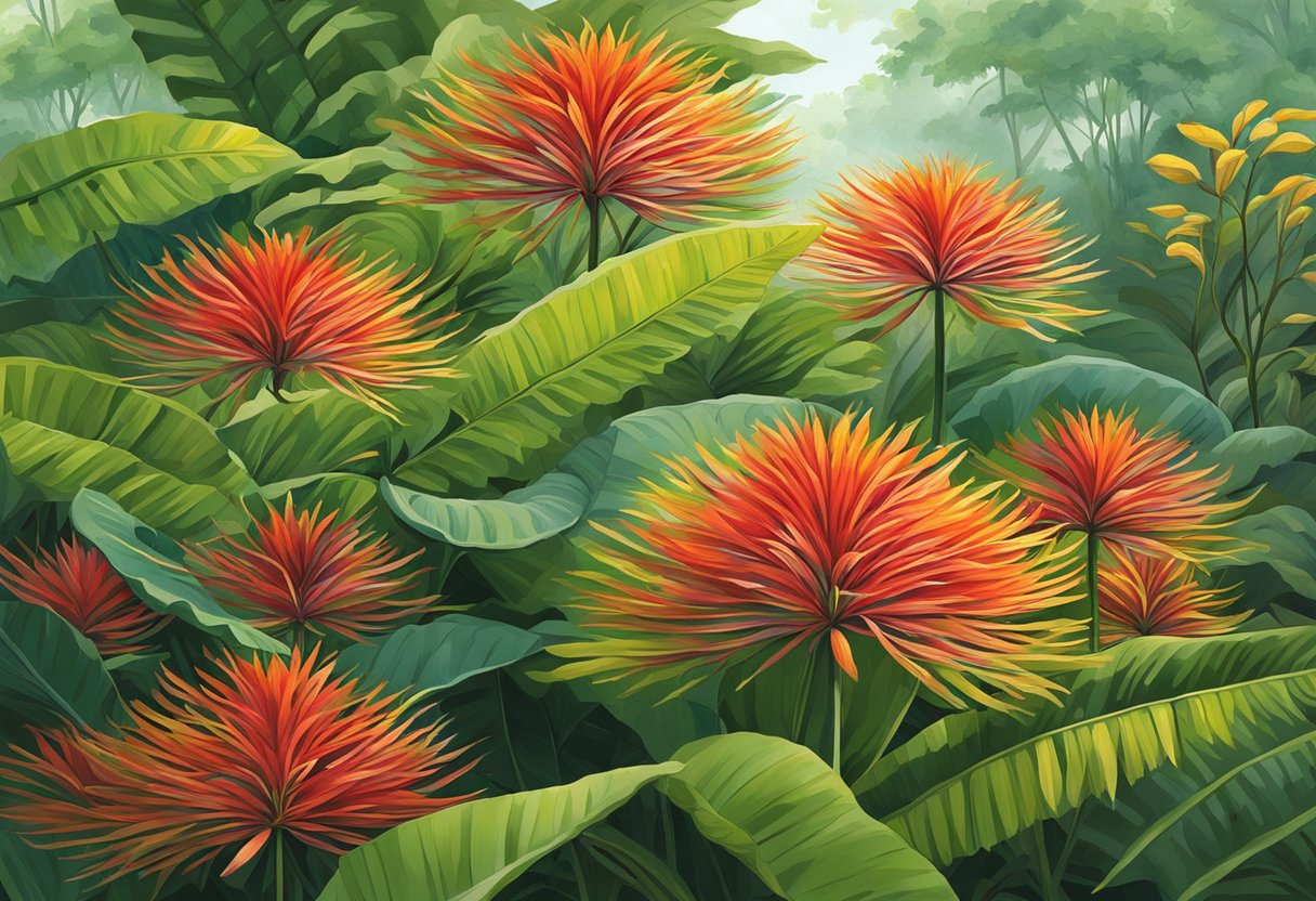 The vibrant halia plants at Singapore Botanic Gardens sway in the gentle breeze, their lush green leaves and fiery red flowers creating a stunning display of natural beauty