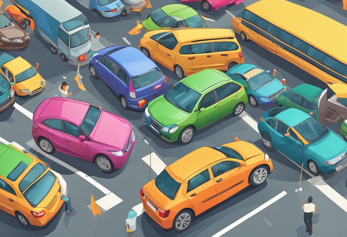 Cars gridlocked on busy Singapore street, honking horns and frustrated drivers