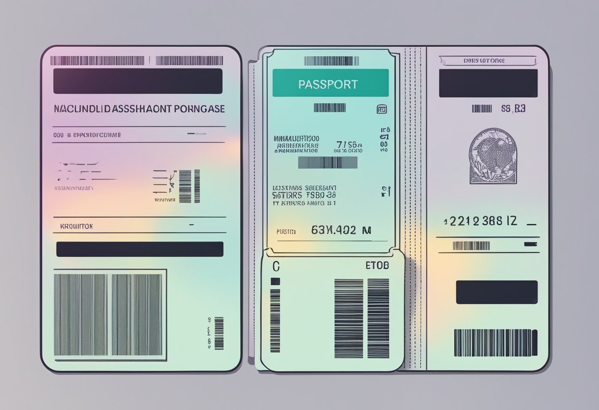 Passport and boarding pass scanned at airport security. Luggage screened and tagged. Boarding gate announcement