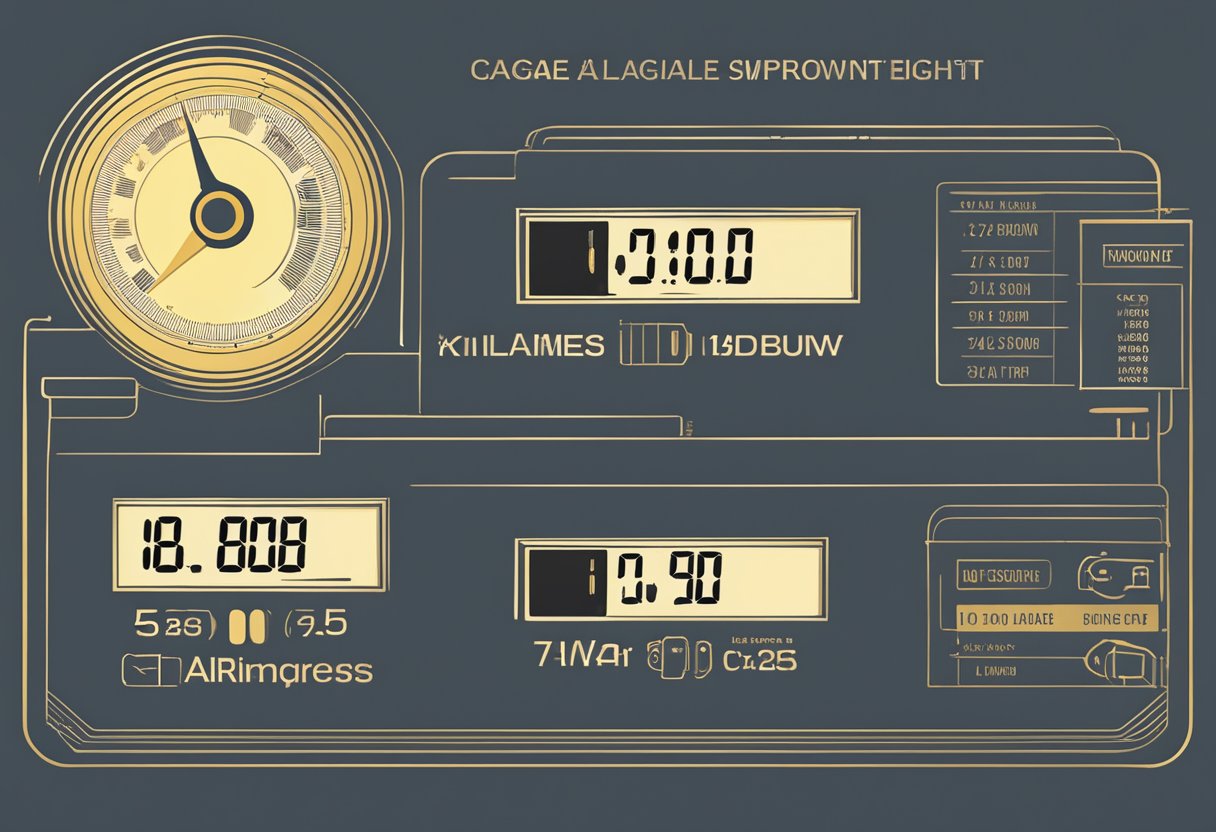 A luggage scale displaying weight limits for Singapore Airlines baggage allowance