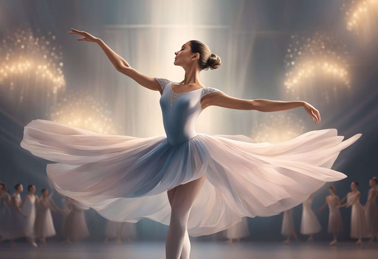 A ballerina gracefully leaps across the stage in Singapore, her flowing costume and elegant movements capturing the beauty and grace of ballet