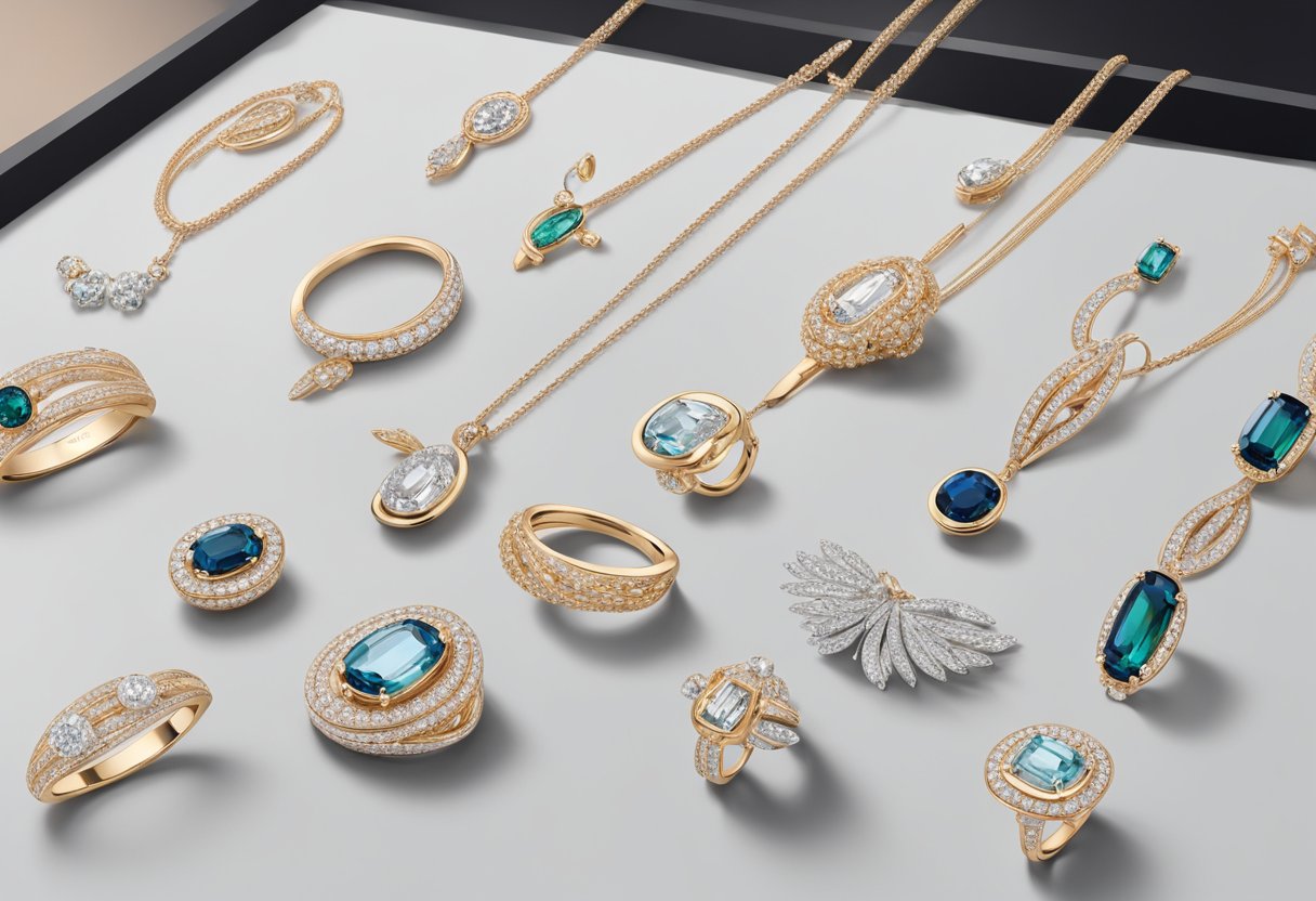 A display of APM Monaco's iconic jewelry pieces, showcasing the brand's rich history and essence through elegant designs and luxurious materials