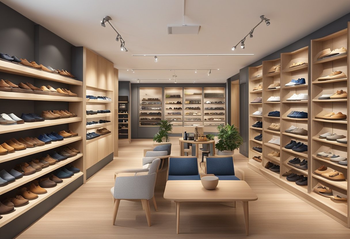 The Birkenstock Singapore outlet features a spacious interior with shelves displaying various styles of shoes. The store also includes exclusive features such as a custom fitting area and a comfortable seating area for customers