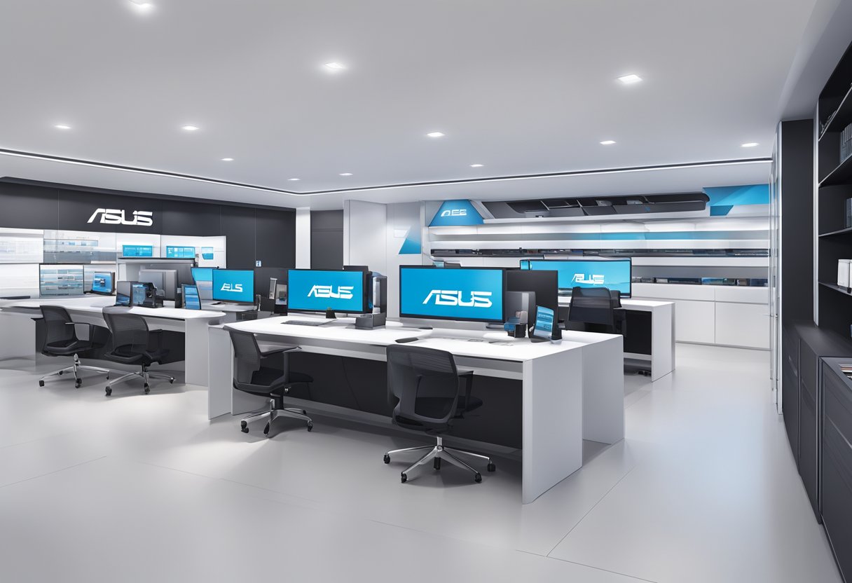The ASUS service center in Singapore is a modern, spacious facility with sleek, minimalist design and a professional, organized layout