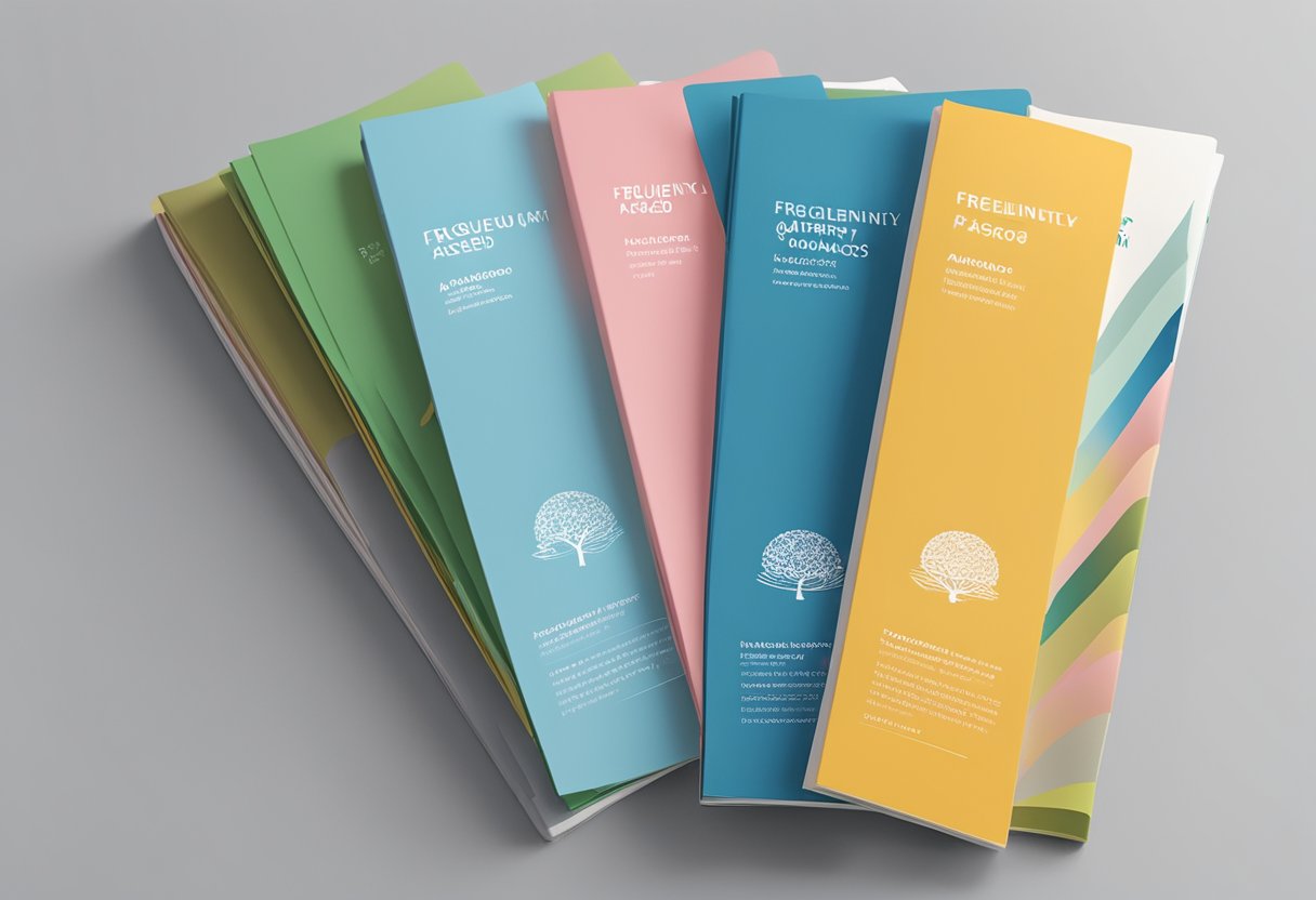 A stack of colorful brochures with "Frequently Asked Questions apm monaco singapore" printed on them, arranged neatly on a table